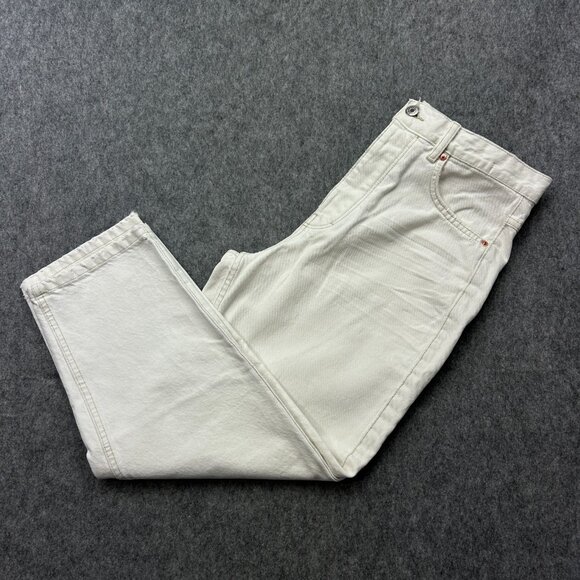 Zara High Waist Cropped Jeans Women's Size 30 Button Fly White Denim NWT - Picture 1 of 13